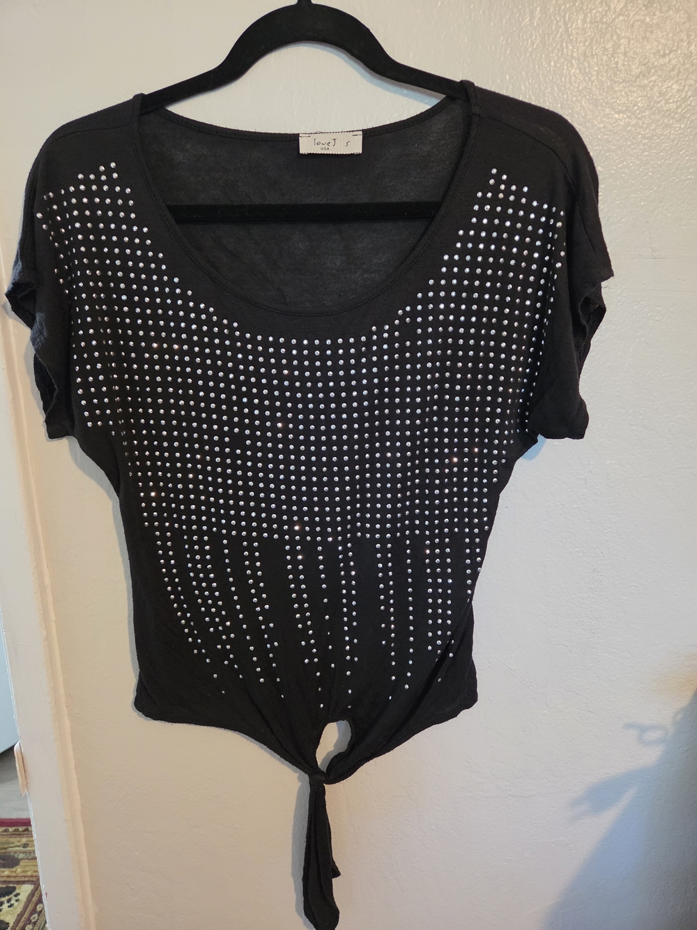 love J Black Studded Tie-Knot Crop Top